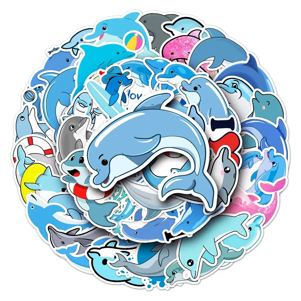 10/30/50PCS Cute Dolphin Cartoon Sticker Toy Luggage Laptop iPad Skateboard Phone DIY Water Proof Gift  Fridge Sticker Wholesale