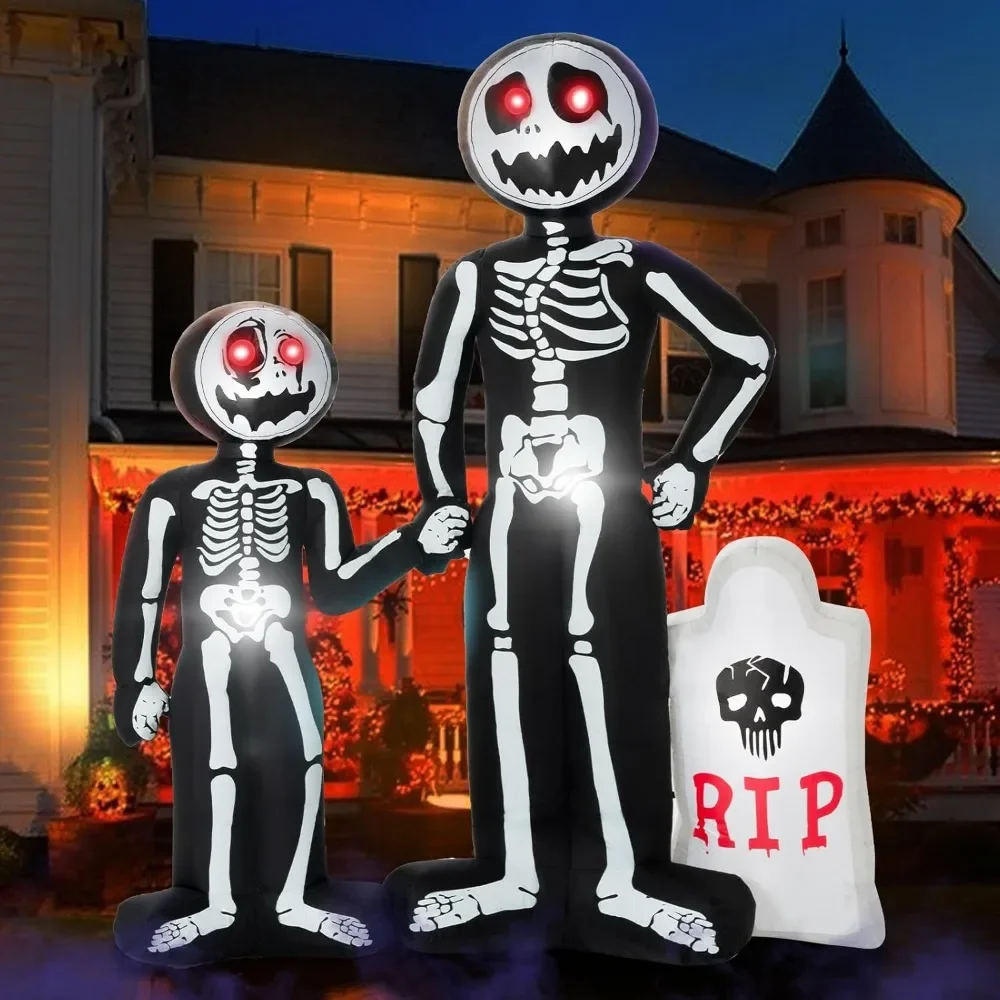 

6Ft Halloween Inflatables Outdoor Decorations, Skeleton Family with Red Eyes Blow Up Decoration with Red LEDs for Halloween Part