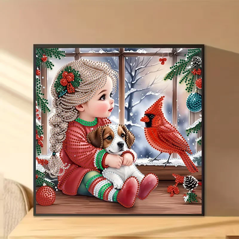 Winter Girl and Dog Diamond Painting DIY Set (Round Diamond/Drip Diamond) - High definition canvas handmade artwork, complete se view 4