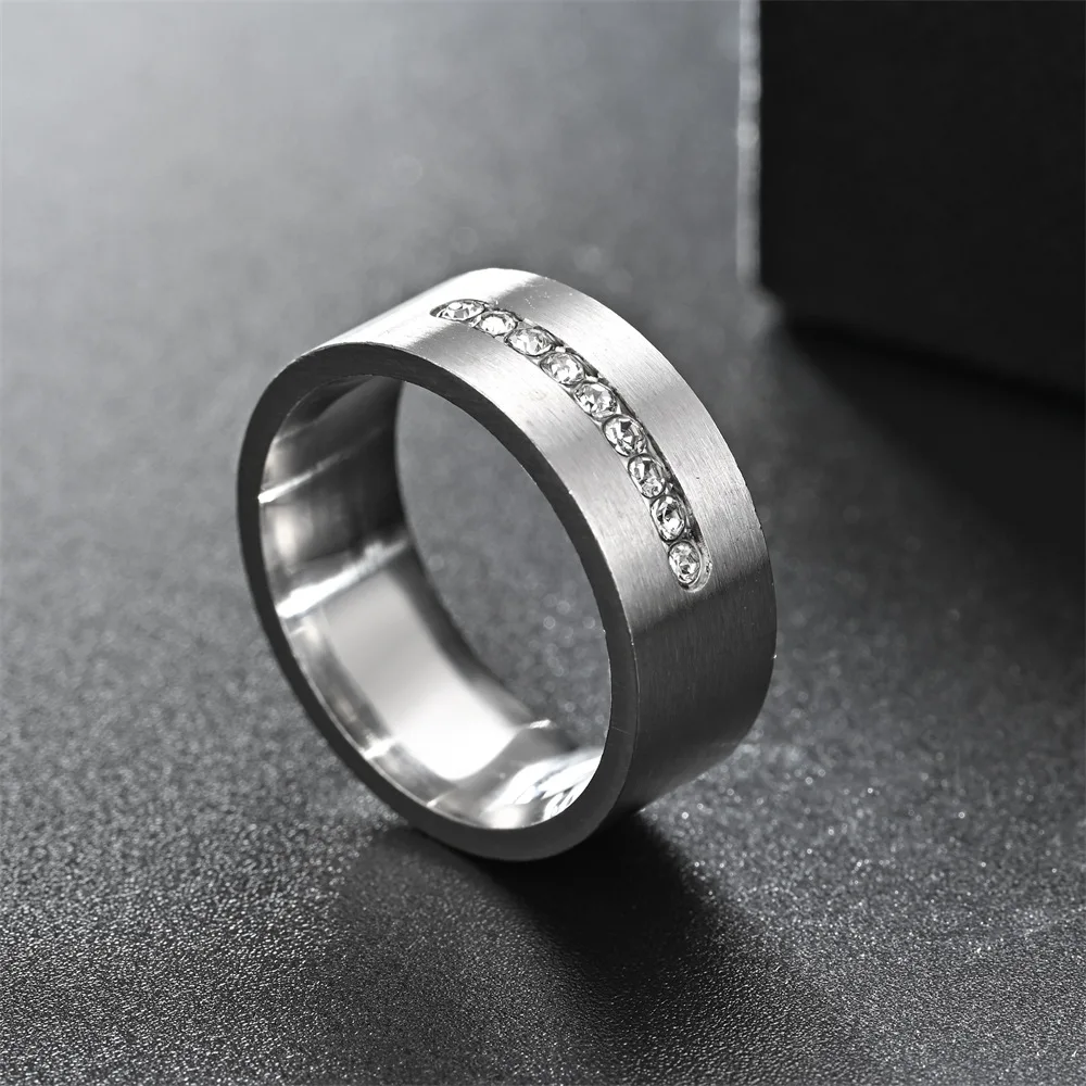

Mens Stainless Steel Wedding Band Comfort Fit Diamond Carved Design Elegant Anniversary Valentine's Gift for Him