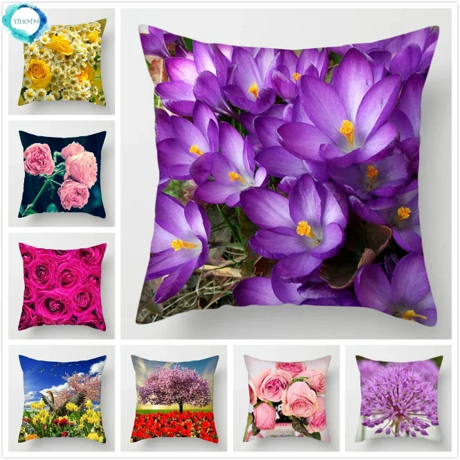 Sun Flower Cushion Cover Rose Dandelion Floral Pillow Cover for Car Sofa Chair Polyester Pillowcase Home Decor 45X45CM