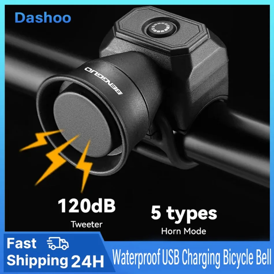 

Waterproof Bicycle Bell 120dB Mini Bike Bell USB Charging or Battery 5 types Horn Mode For Stroller Bicycle Scooter Accessories