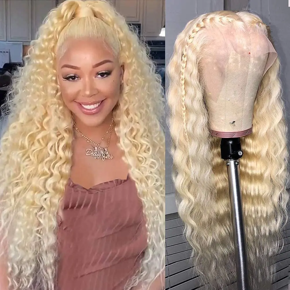 613 Blonde 13x4 Lace Front Human Hair Wigs Honey Blonde 30 Inch Deep Wave Wigs Lace Frontal Curly Water Wave Wig For Black Woman