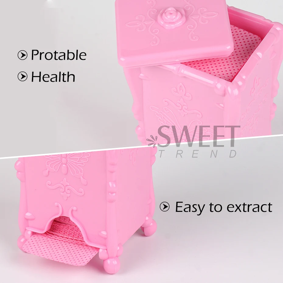 Cotton Pad Swab Nail Manicure Organizer Storage Box Acrylic Pink Butterfly Design Remover Cleaning Wipe Container Case Care Tool