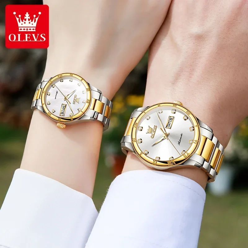 OLEVS 7030 Couple Watch Luxury Women's Men's Automatic Mechanical Watch Business Calendar Waterproof Couple Watch