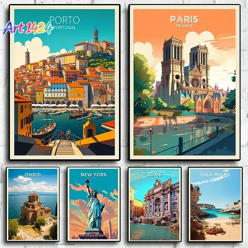 Porto Paris Nordic Retro Holiday Travel City Art Home Wall Decor Pictures Room Living Canvas Painting Print Tourism Posters G