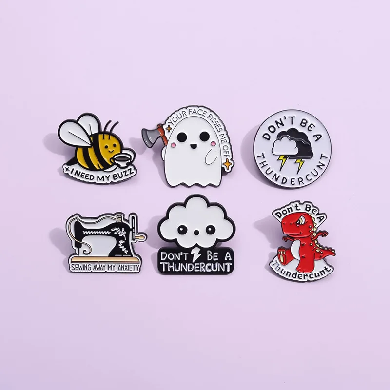 Dinosaur Sewing Machine Bee Enamel Pins Funny Cute Lightning Cloud Brooch Weather Symbol Lapel Badge Jewelry Pin Gift Wholesale