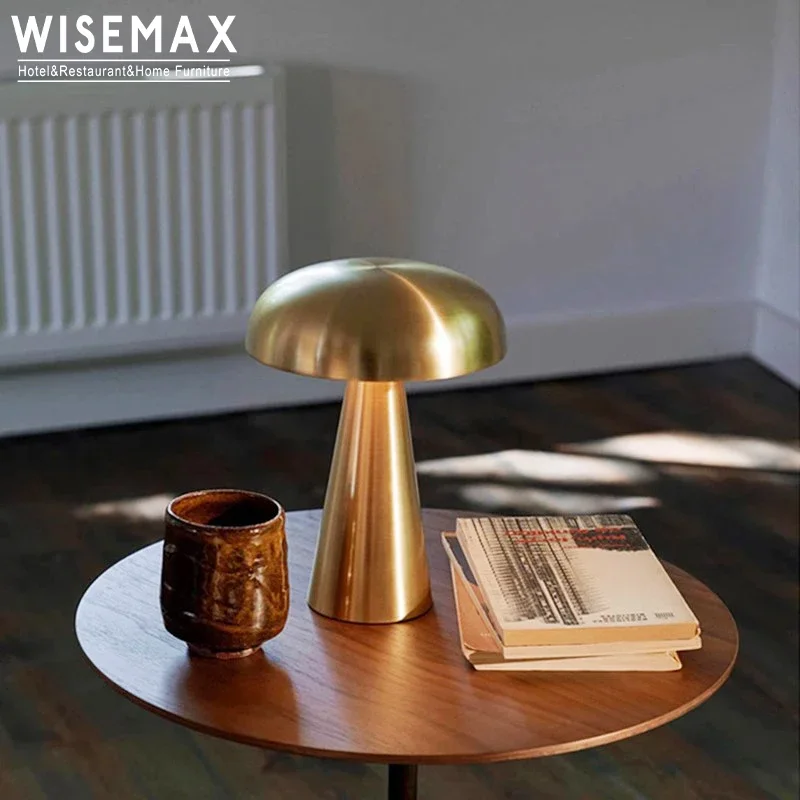 WISEMAX lampu meja bentuk jamur tanpa kabel, lampu meja dasar akrilik dengan atasan logam untuk rumah kantor Hotel furnitur