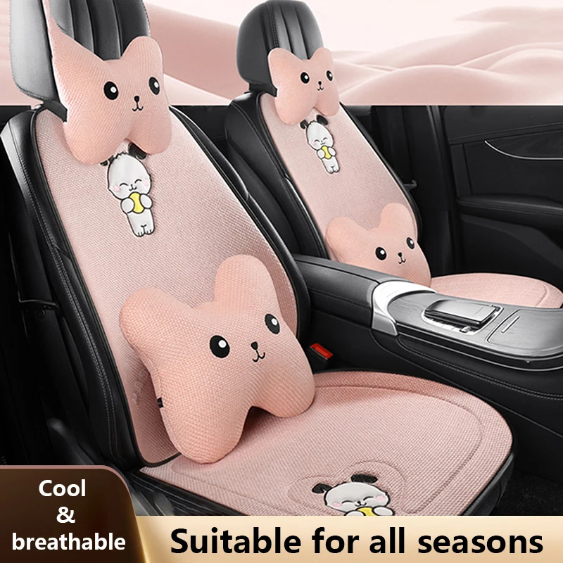 

Universal Linen Car Seat Cushion Breathable Cartoon Rabbit Design Rear Passenger Cushion Cover Auto Seat Accessories