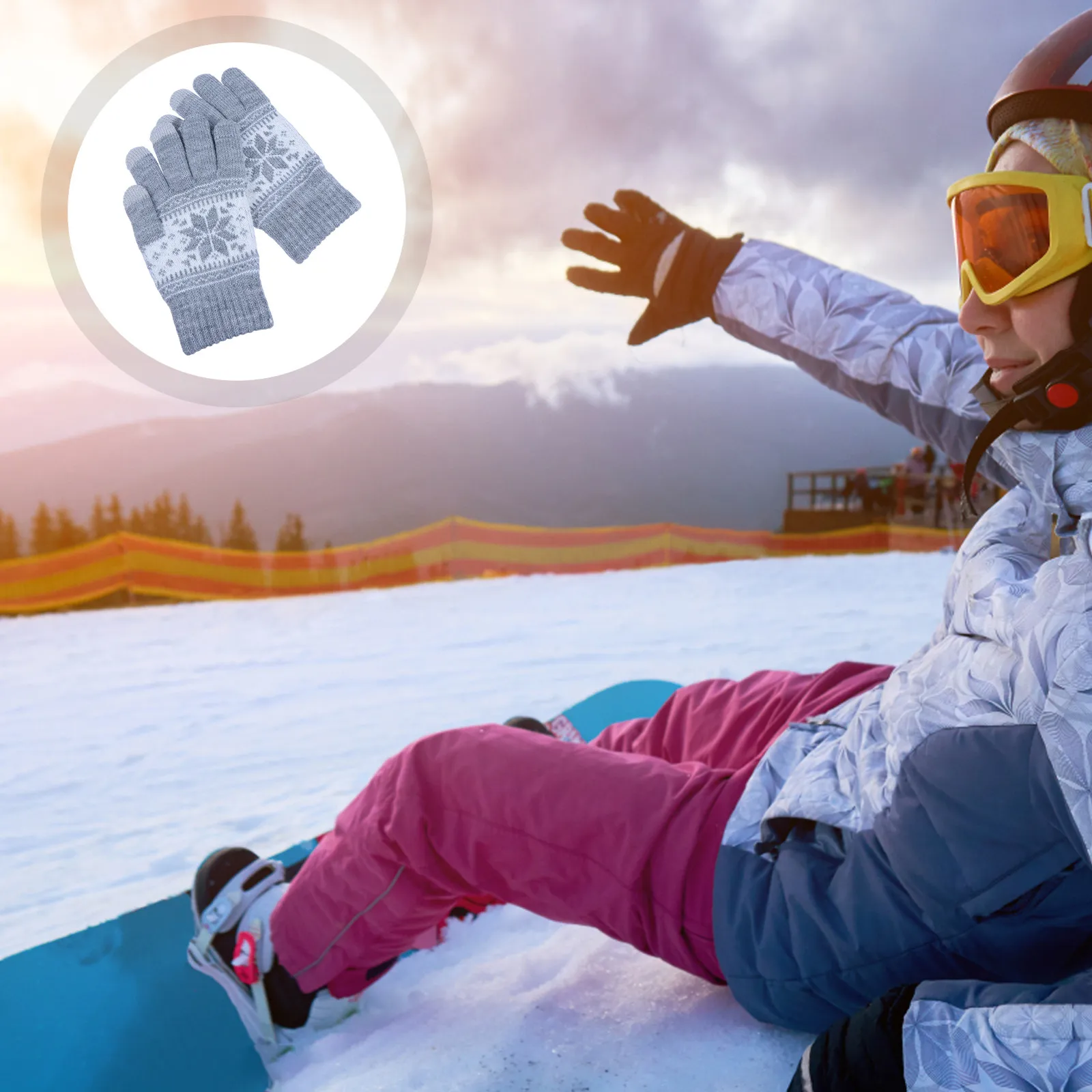 

1 Pair Touch Screen Gloves Wool Knitted Warm Full Finger Winter Snowflake Outdoor Windproof Gloves for Running Cycling Hiking