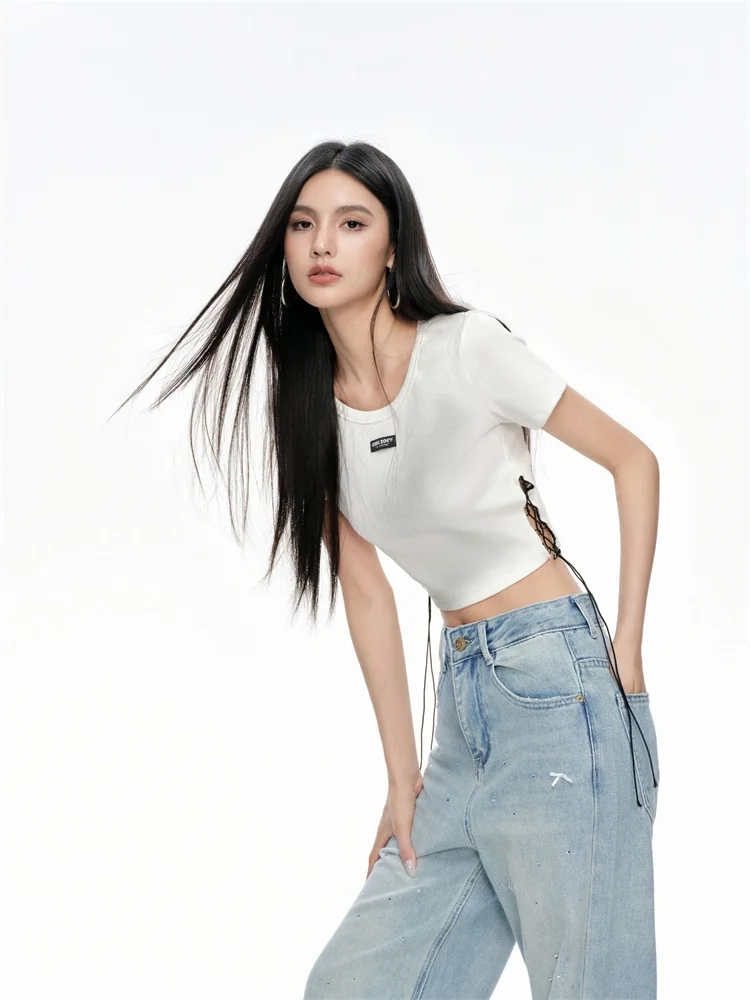 

Женский топ-стринг Chill Zoeys из смесового хлопка с эффектом выцветания, летний, модный дизайн, повседневный, с круглым вырезом, стильный