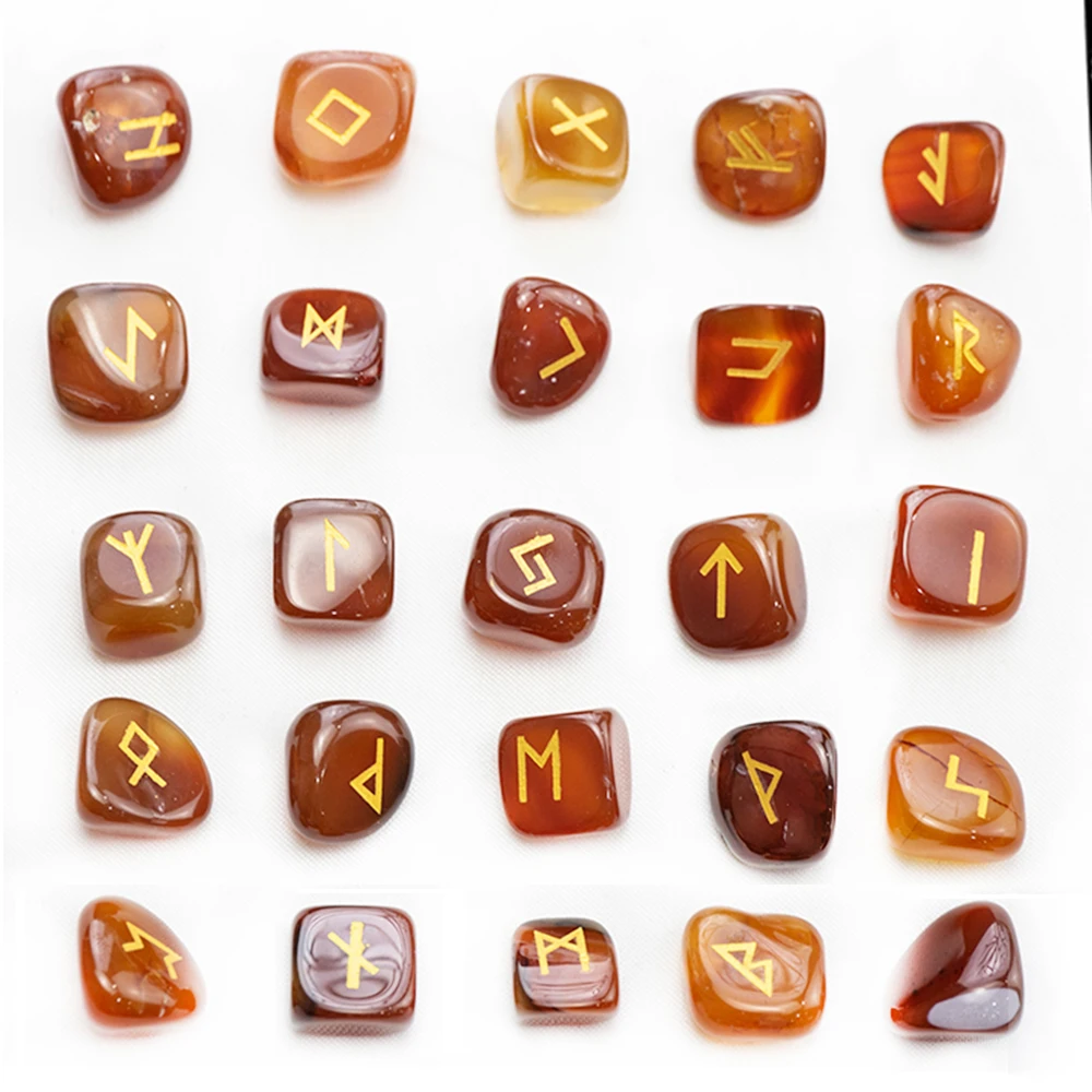 25 PC Natural Crystal Rune Stone Set Nordic Rune Letter Amethyst Gem Irregular Agate Divination Healing Stone Lucky Decoration