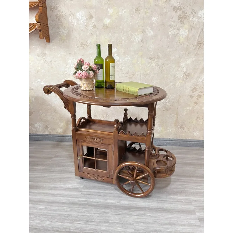 

[Original and genuine] Full teak medieval style push cart dining decoration table
