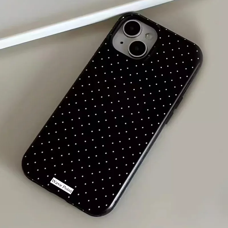 Korean Black Polka Dot INS Simple Luxury Phone Case For iPhone 16 15 14 13 12 11 Pro XS Max 7 8 Plus MINI Y2K Creative Cover