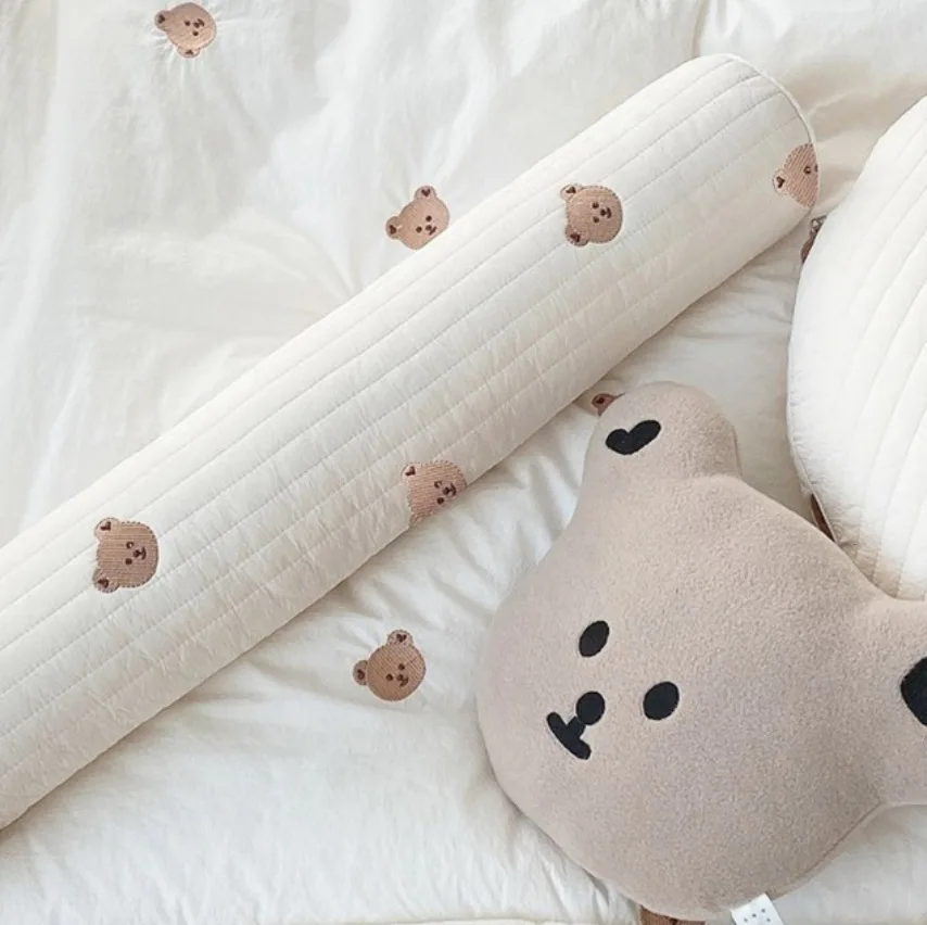 Baby Pillow Cute Embroidery Newborn Soothing Pillow Crib Anti-Kick Bed Fence Cotton Leg Side Sleeping Pillows Bedding 12*60CM