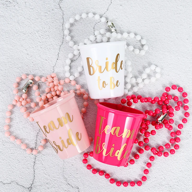 Team Bride Cups Bride To Be Plastic Shot Glasses Necklace Beads Drinking Cup Wedding Bridal Shower Bachelorette Hen Party Decor