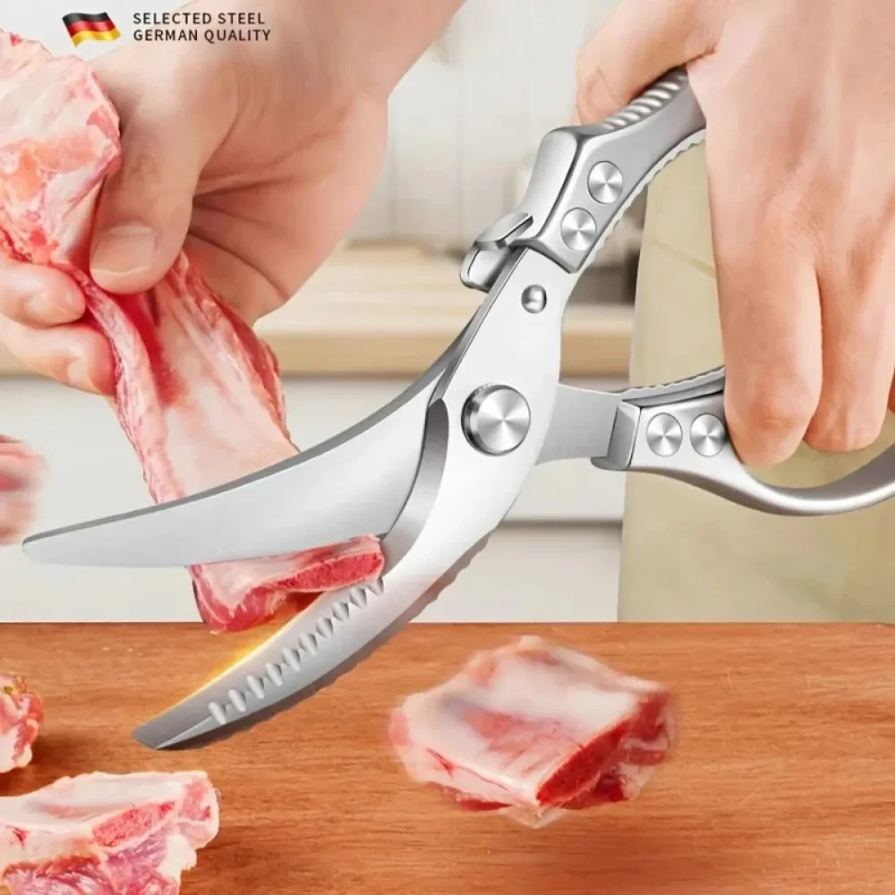 Stainless Steel Chicken Bone Scissors Heavy Duty Kitchen Scissors Non-Slip Ergonomic Handle for Chicken Bones, Fish Spines,