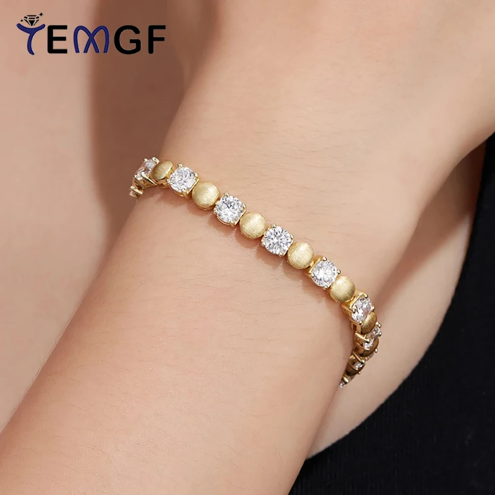 

TEMGF 5mm Zircon/Moissanite Bracelets 925 Silver Plated 18K Gold Chain for Women Men Party Vintage Hand Fine Jewelry Gifts