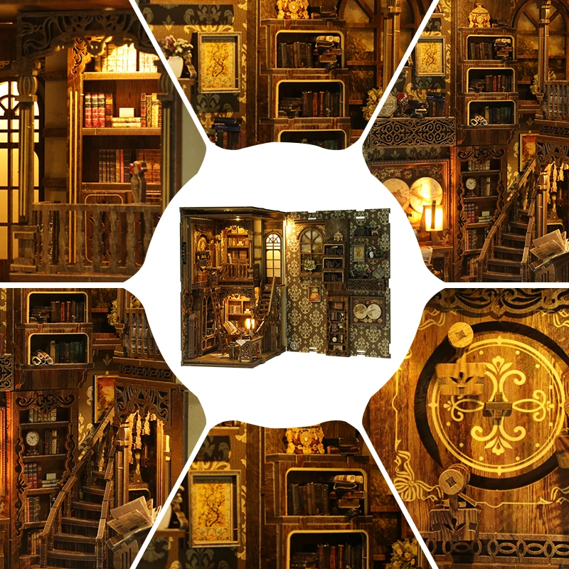 لتقوم بها بنفسك كتاب خشبي زاوية الكتب الكلاسيكية بيوت الدمى بناء اللعب الدفتين رف الكتب ديكور هدية لكتاب دمية لعبة للأطفال هدية