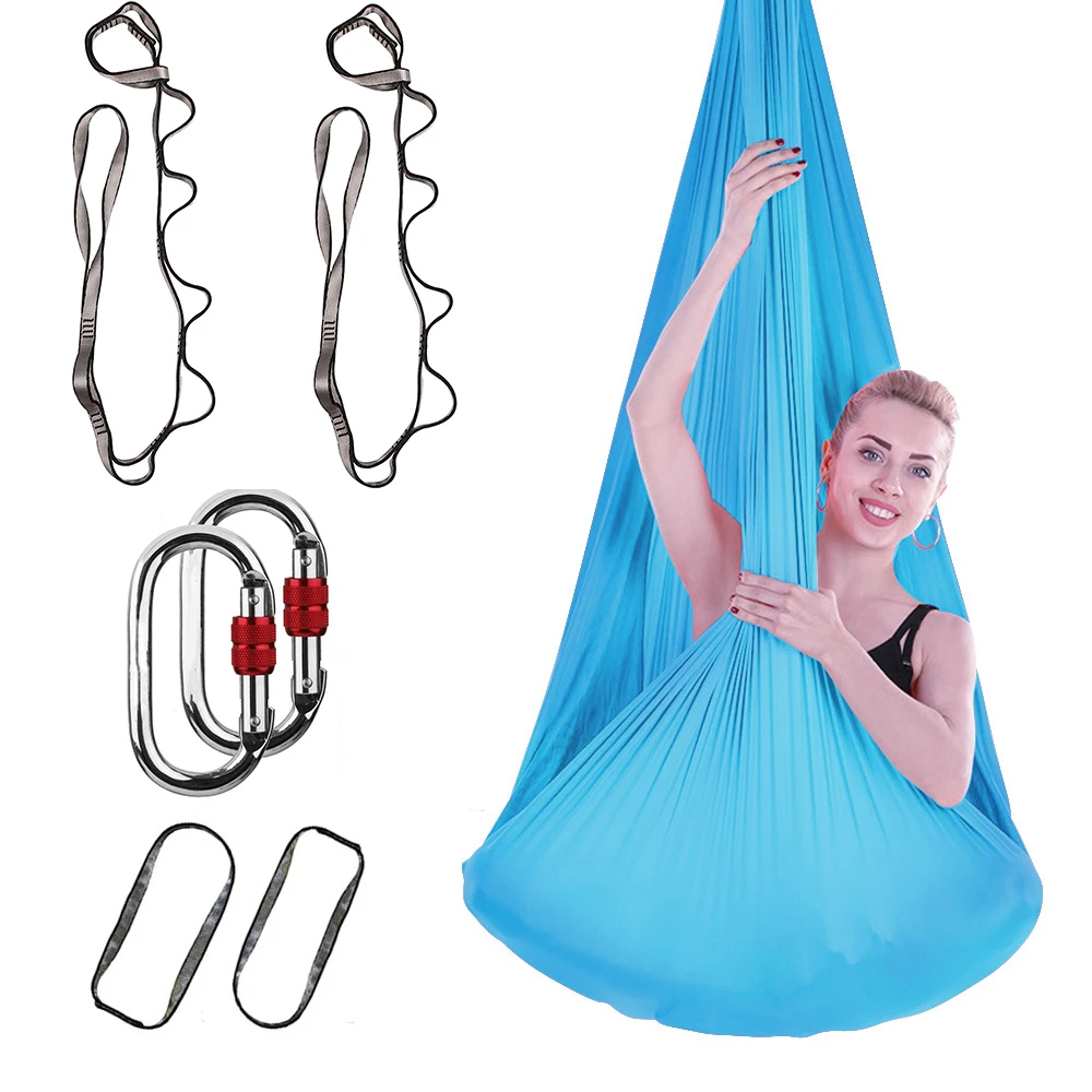 Kit de hamaca de Yoga aérea de 4,4 yardas, juego de columpio de Yoga de Bajo estiramiento con mosquetón, cadena de margaritas, o-slings para entrenamiento en interiores, Fitness