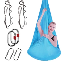 4.4 Yards Aerial Yoga Hammock Kit Low Stretch Yoga Swing Set with Carabiner, Daisy Chain , O-slings for Indoor Workout Fitness