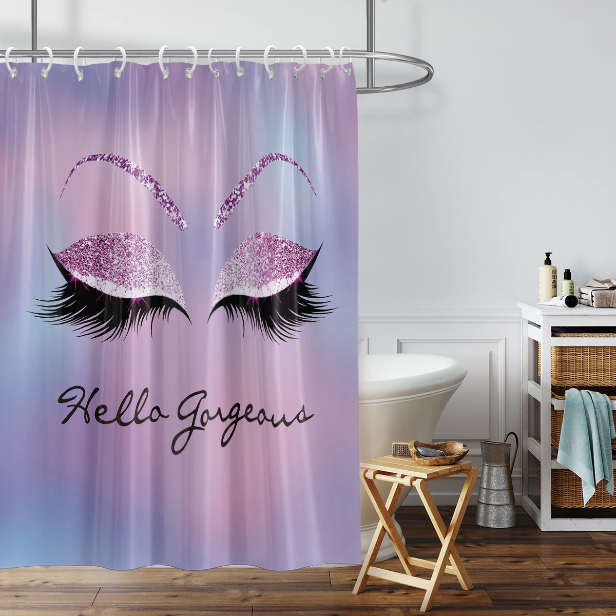 1 piece of 180x180cm pink purple gradient eyelash print shower curtain partition bathroom waterproof and mold resistant