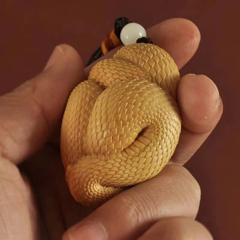 Figurines Hand Carved Wood Carving Snake Statue Car Hanging Home Decoration Ornaments Pendant