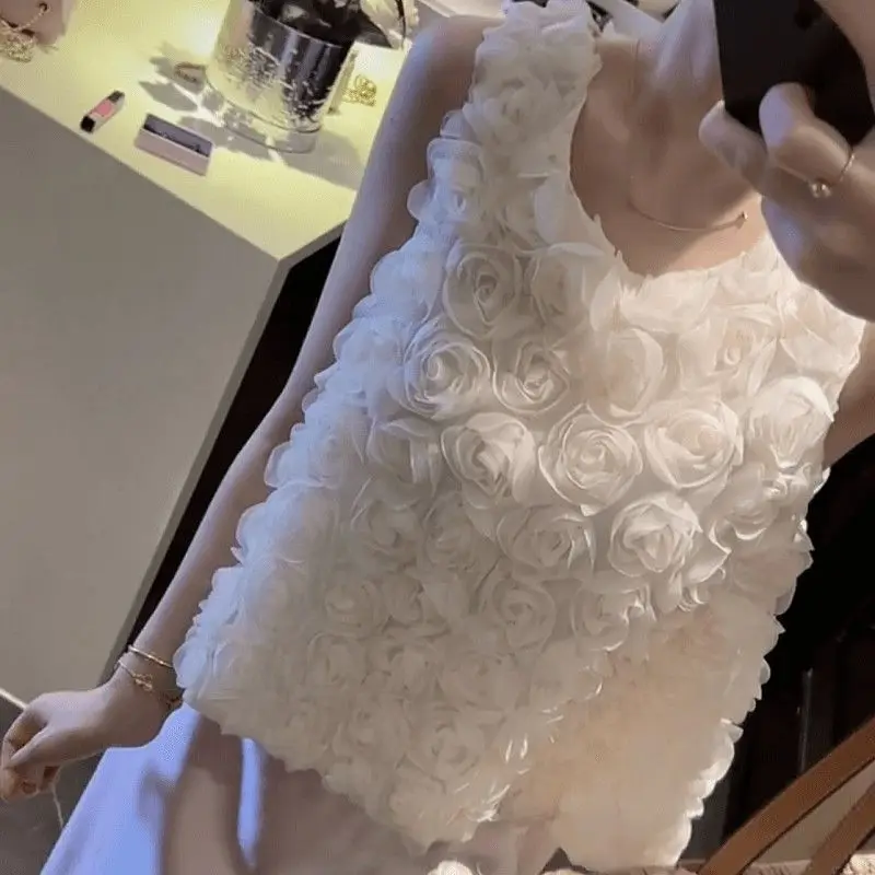 French Three-dimensional Rose Embroidered Sleeveless Vest Women's 2025 Summer Niche Short Top