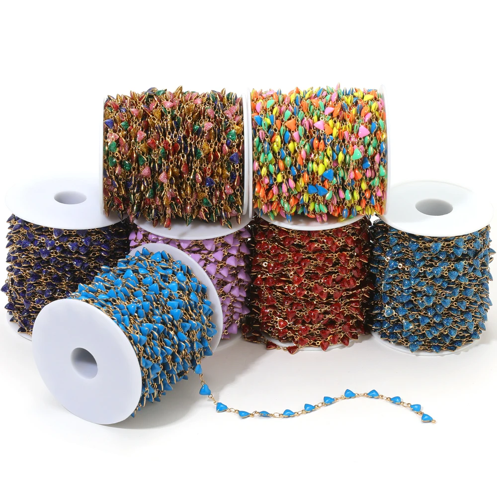 1 Meter Edelstahl-Ketten mit funkelnden Herz-Emaille-Anhängern für DIY-Schmuckherstellung, Halsketten, Ohrringe, Armbänder und Zubehör – Detail 3