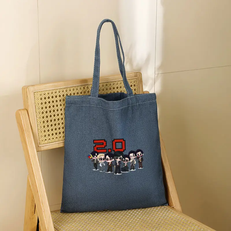 Arirang World Tour 2026 Women's Vintage Denim Tote Bag Large Capacity Shoulder Bag for Beach Outings Casual Travel Kpop Fan Gift