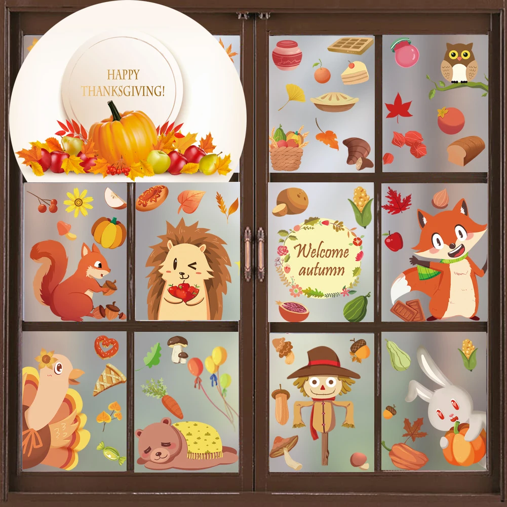 Autumn Thanksgiving Theme Creative Home Decoration Stickers Window Glass Door Window Static Electricity Stickers