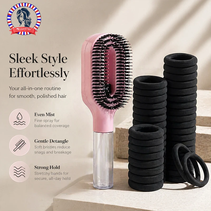 51pcs 2-in-1 Multi-functional Spray Bottle Comb&hair Tie Set,wet Dry Scalp Massage Bristle Comb,Salon Fluffy Modeling Comb