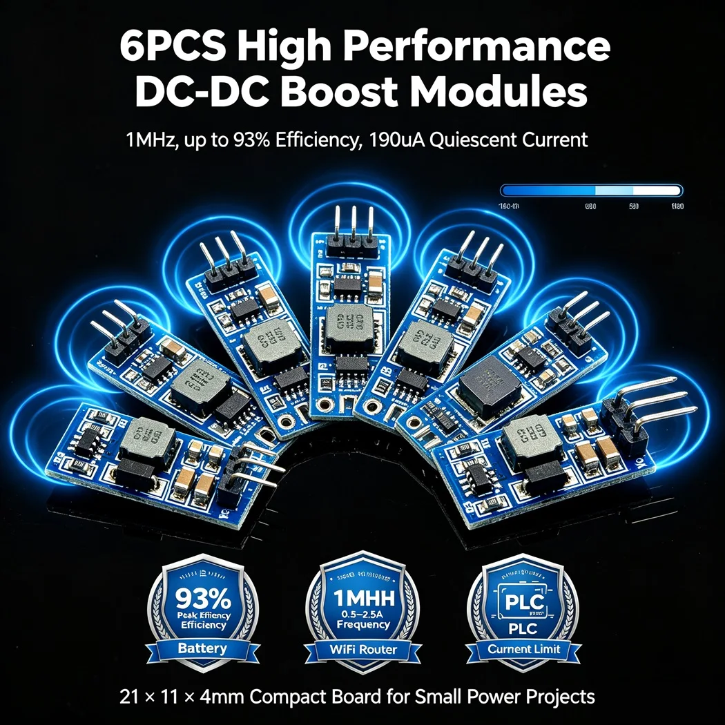 6PCS DC DC Boost Converter Module 1MHz Up To 93% Efficiency Adjustable Current Limit for STM32 PLC RS485