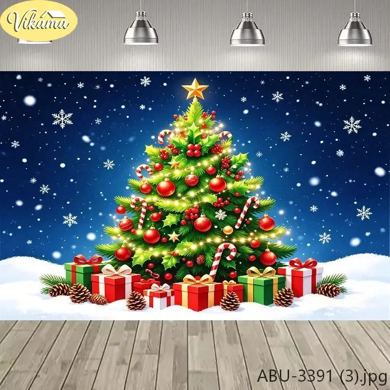 VIKAMA Starry Sky Christmas Tapestry, Cane Candy Ball Gift Box Background Cloth, Living Room Party Wall Decor