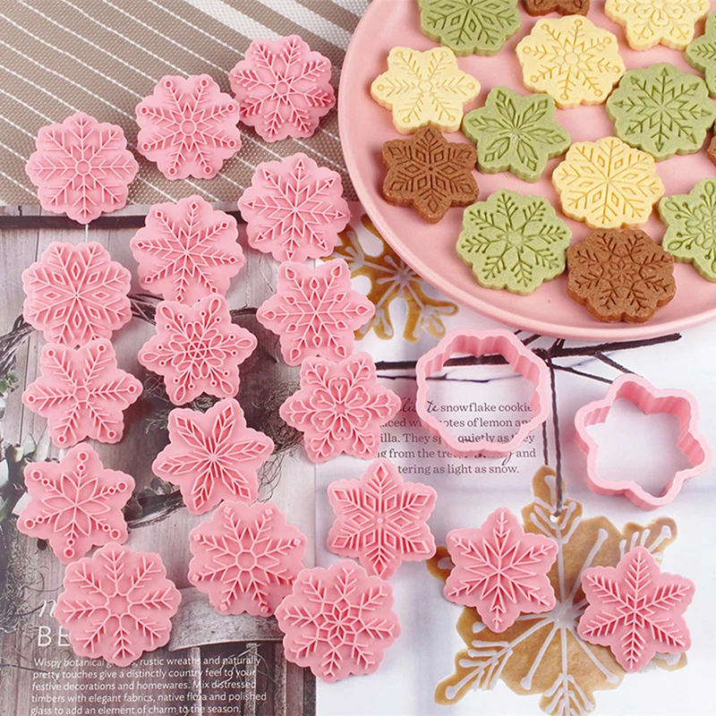 9Pcs Christmas Cookie Mold Snowflake 3D Plastic Cookie Mold Press Type Cookie Mould Stamp Xmas New Year Party Baking Tools