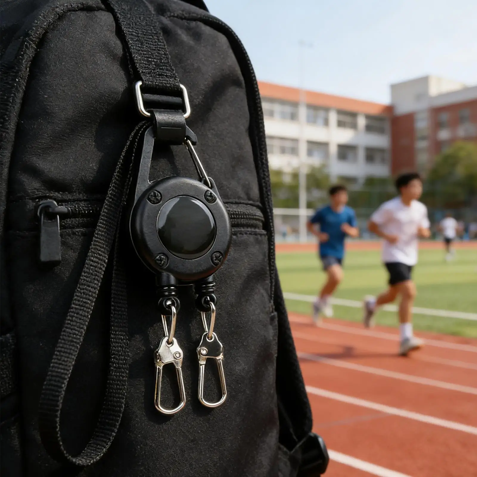 Einziehbarer Ausweishalter mit Doppelkarabiner und Gürtelclip, Robuster Stahldraht-Schlüsselanhänger, ID-Halter für Outdoor, Angeln und Camping – Detail 1