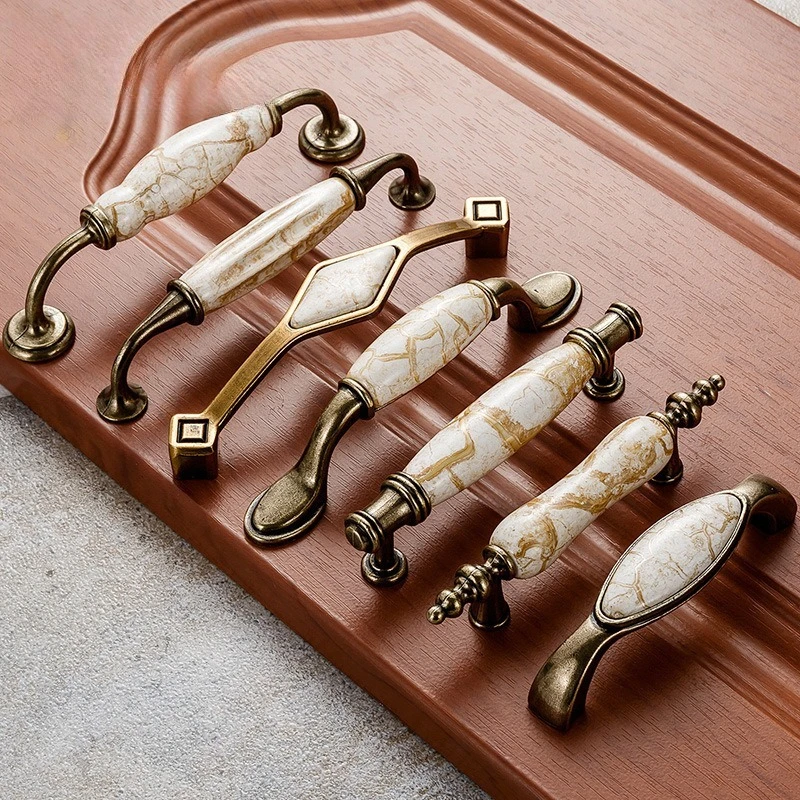 European Marble Ceramic Cabinet Pulls, Chinese Retro Single Hole Drawer Wardrobe Door Handles