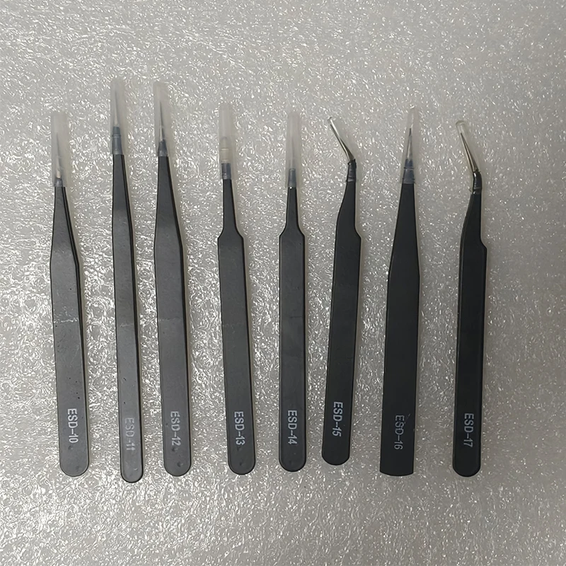 VETUS ESD Anti‑Static Precision Tweezers Kit 8 Pcs Straight Bent Tip Manual Tools for BGA Rework Welding Electronic Maintenance