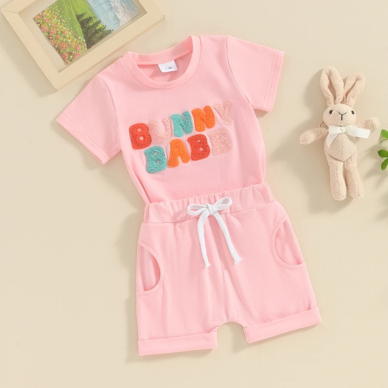 Toddler Baby Girls Short Set Letter Print T-Shirt Elastic Short Outwear Outfits Clothes