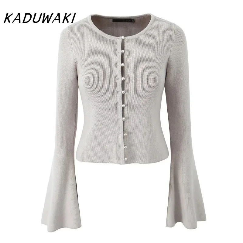 KADUWAKI French Spicy Girl Temperament Pearl Button Flared Sleeve Cardigan Top Large Swing Ruffle Edge Half Skirt Knitted Sets