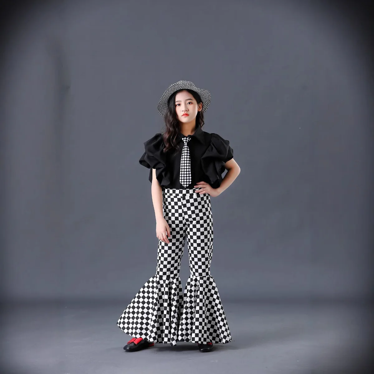 

Girls' Retro Hong Kong Style Flared Pants Children's Catwalk Trendy Clothes Personalized Locomotive Clothes Rock Style Fashion P
