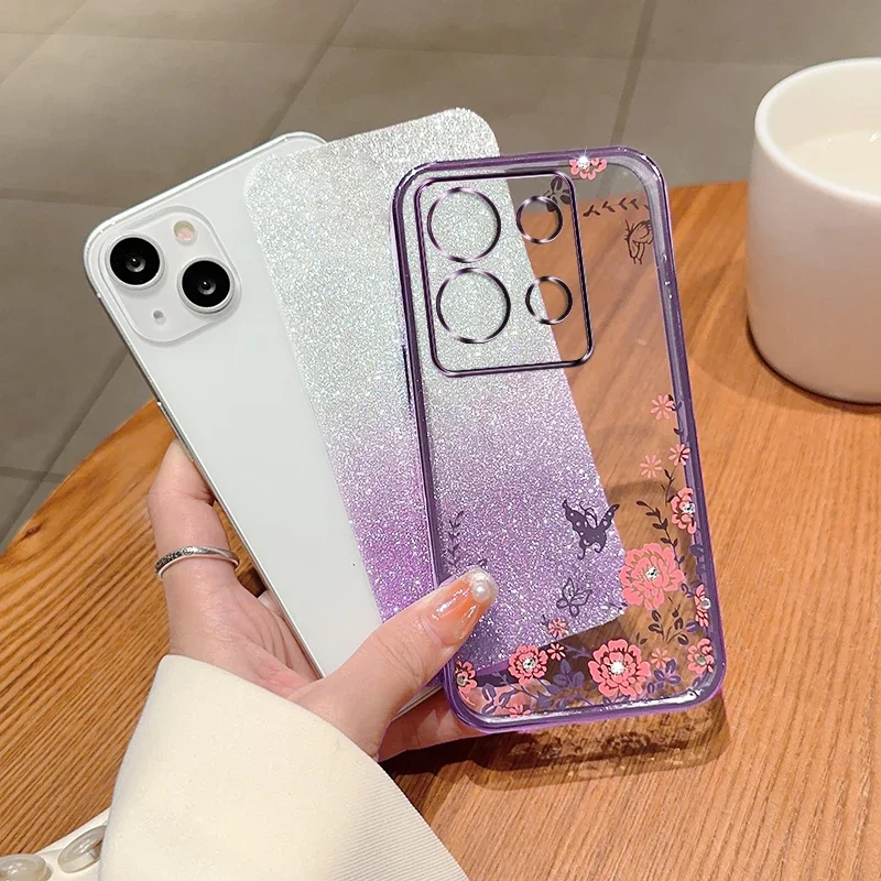 Luxury Gradient Glitter Butterfly Flower Phone Case For infinix Note 30 30i 30Pro 30 Hot 30 30i 20 20i 10 Play Smart 7 Cover