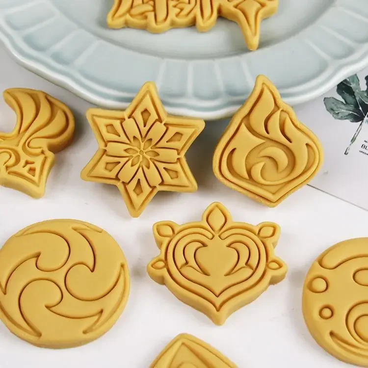 Genshin Impact-herramienta para pastel de 7 elementos, cortador de galletas de Anime, cortadores de Navidad, sello de galleta, molde para Fondant, moldes para hornear Sugarcraft