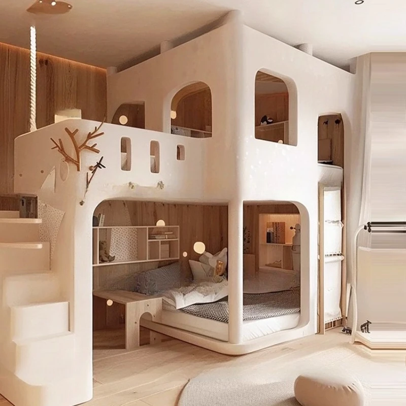 Cama infantil creativa Castillo be d litera Casa de juegos para niños litera estilo crema be d