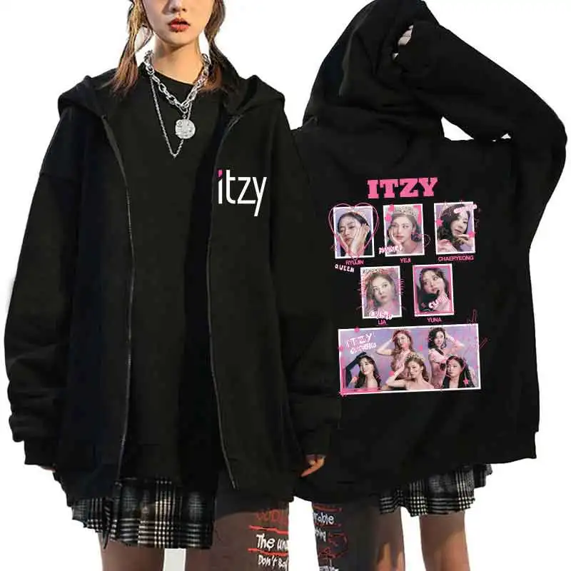 Kpop Itzy Fashion Men Women Zipper Hoodie Sweatshirt Harajuku Autumn Winter Long Sleeve Fleece Oversized Y2k Zip-up Jacket Coats