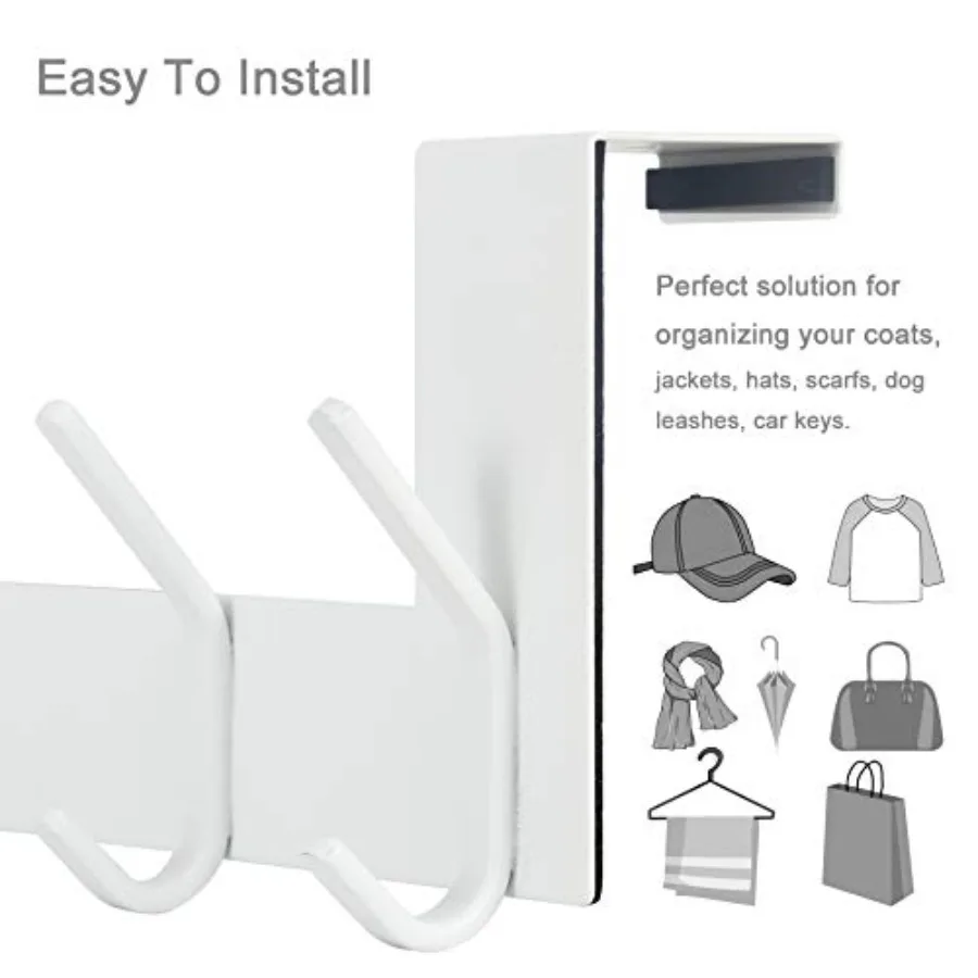 خطافات فوق الباب للحمام أو غرفة النوم تستخدم رف المناشف المثبت على الباب الأبيض مع خطافات قابلة للتعديل لتوفير المساحة معلقة على الحائط #6