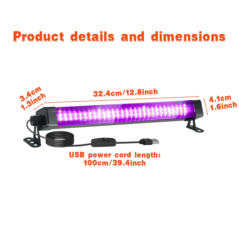 60 LED Black Light Tube - With Switch, 360 Degree Rotation, UV Lamp for Glow Party, Body Art, Halloween, Christmas Holiday