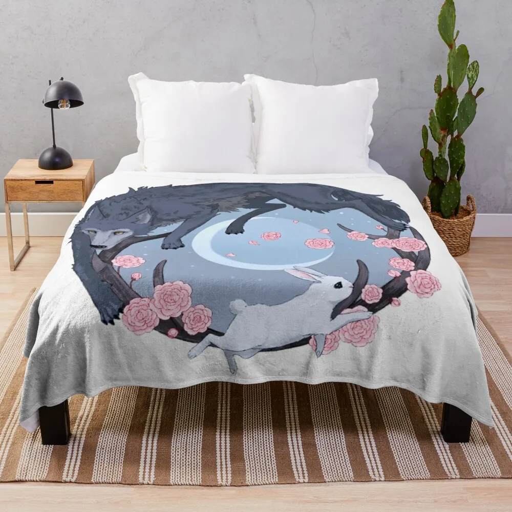 Rabbit and Wolf Throw Blanket wednesday Picnic Designers Blankets