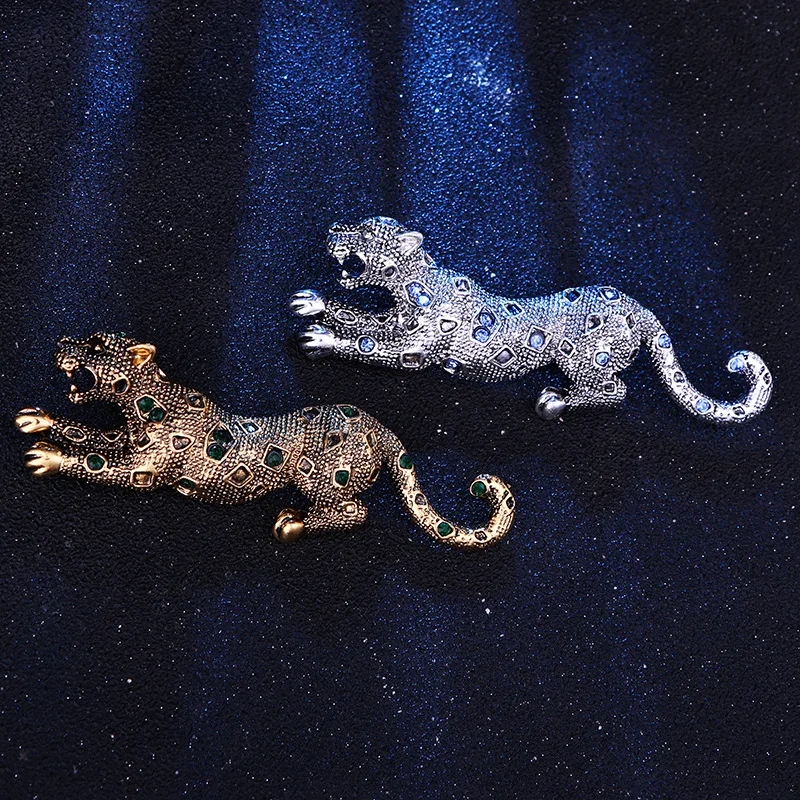 Retro Kristall Gepard Broschen Tier Strass Anstecknadel Herren Anzug Hemd Collae Pins Abzeichen Lxuxlry Schmuck Zubehör – Detail 3