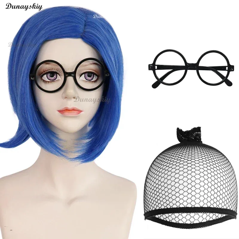 

Парики для косплея из фильма Inside, синий короткий вьющийся парик для косплея Sadness Disgust Joy, женский и мужской парик для косплея на Хэллоуин DFGDRDSVX